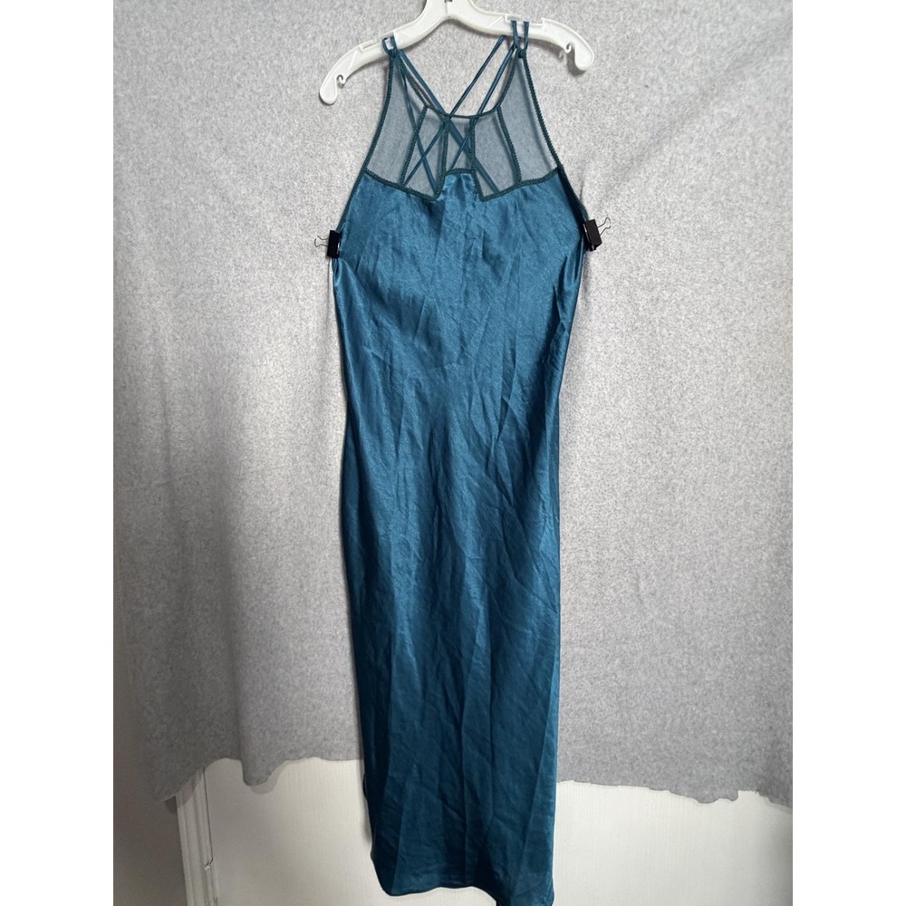 Victoria's Secret Gown Womens Large Blue Satin High Neck Chemise Nightgown